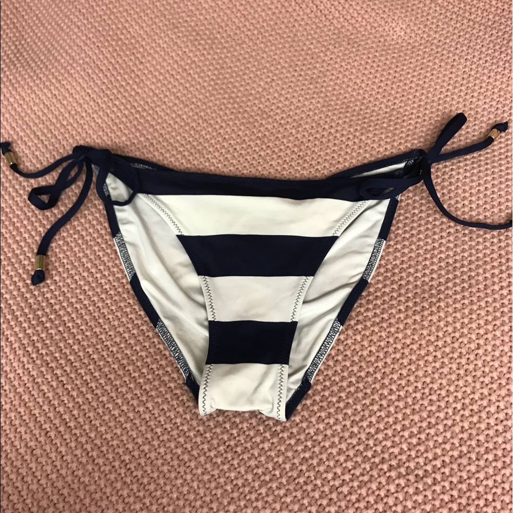 Blue and white striped bikini bottoms